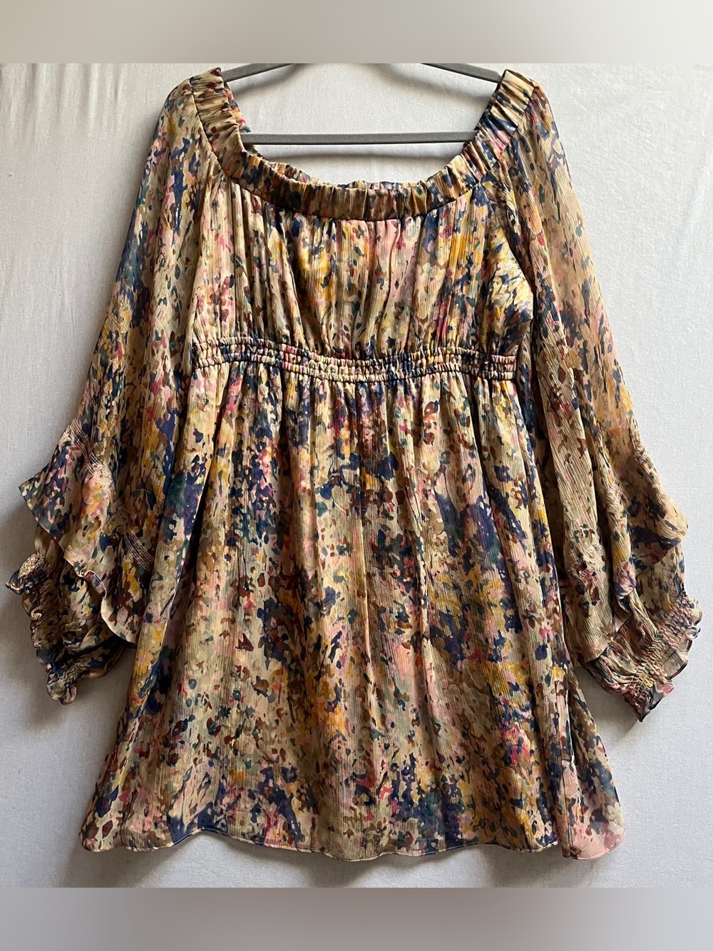 Marciano Size S Silk Floral Boho Smocked Waist Peasant Dress